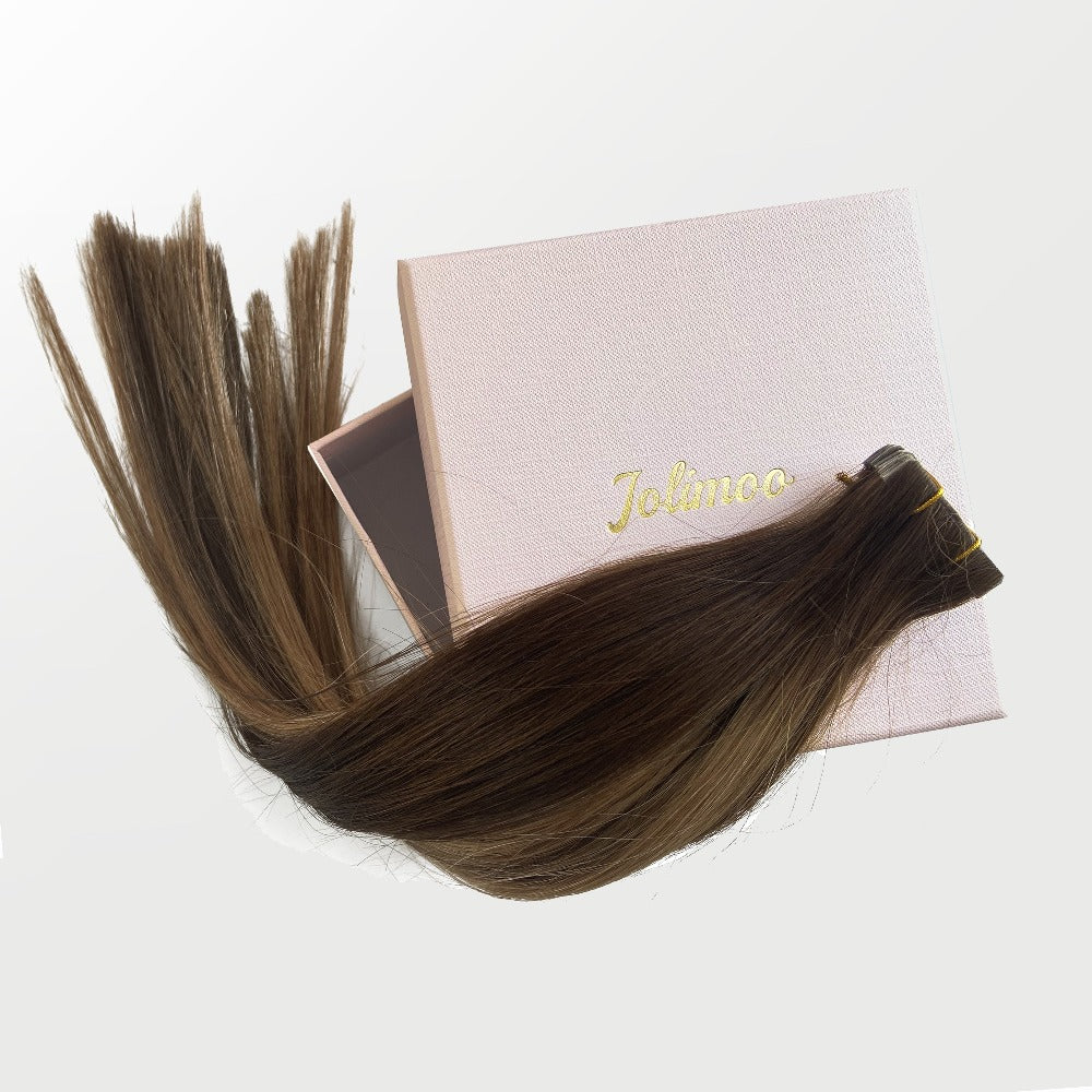 Dark Brown with Blonde Balayage #4/27/4 Invisible Virgin Remy Tape in Hair Extensions