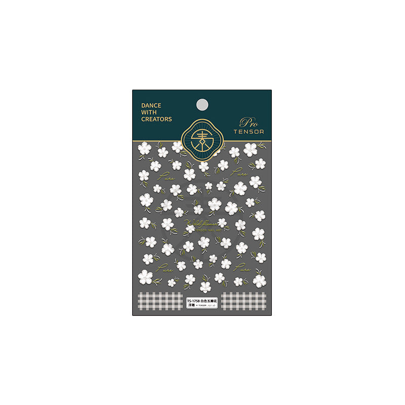 White Little Flower 5D Nail Stickers