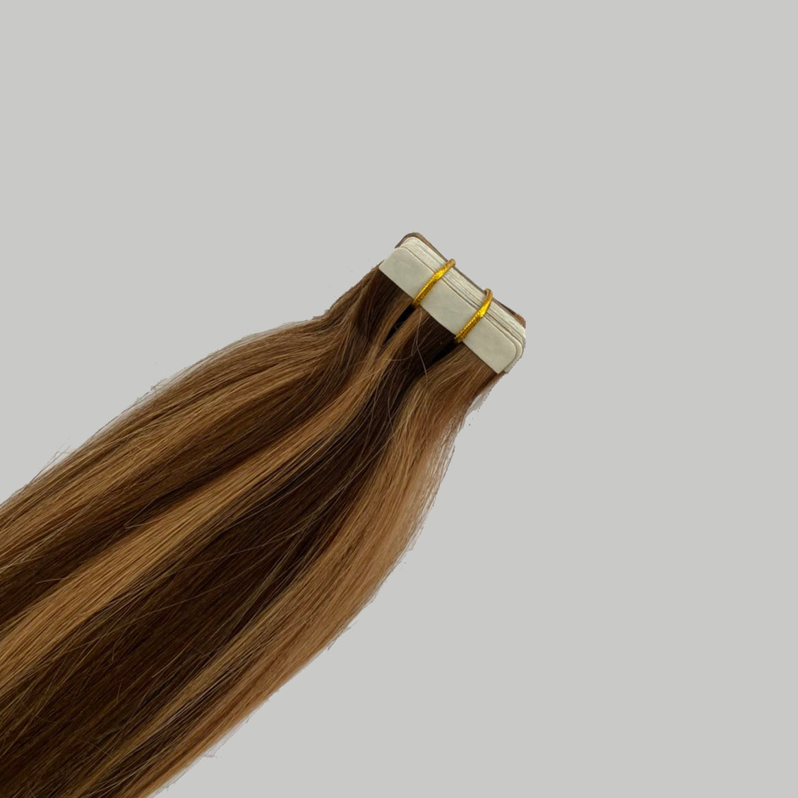 Medium Brown + Strawberry Blonde #P4/27 Highlights Virgin Tape in Hair Extensions