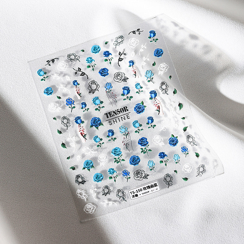 Blue Rose 5D Nail Stickers| Christmas
