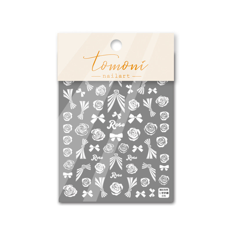 White Rose Flower 5D Nail Stickers for Wedding