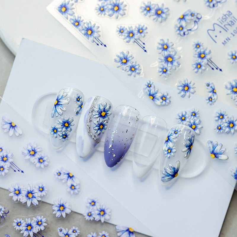 Blue Flower 5D Nail Stickers