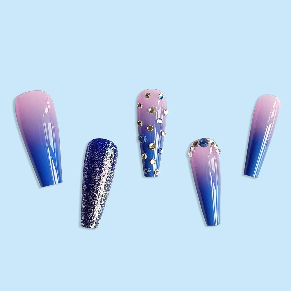 Radient Blue Press On Nails Coffin False Nails 24 PCS
