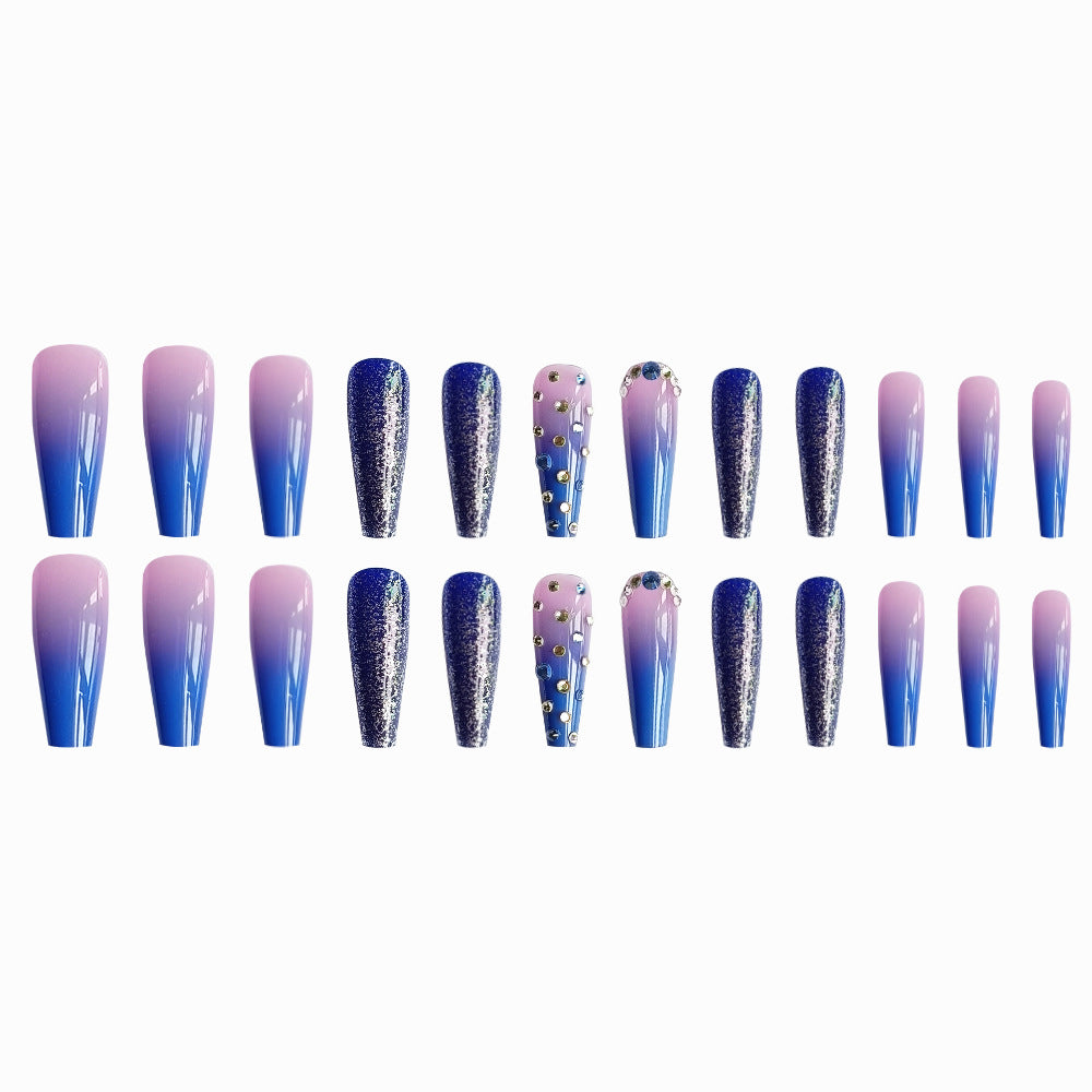 Radient Blue Press On Nails Coffin False Nails 24 PCS