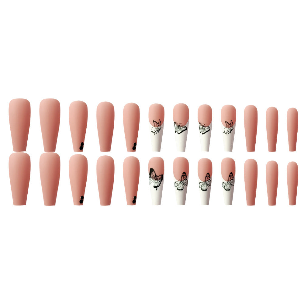 Pink Butterfly Press On Nails Coffin False Nails 24 PCS