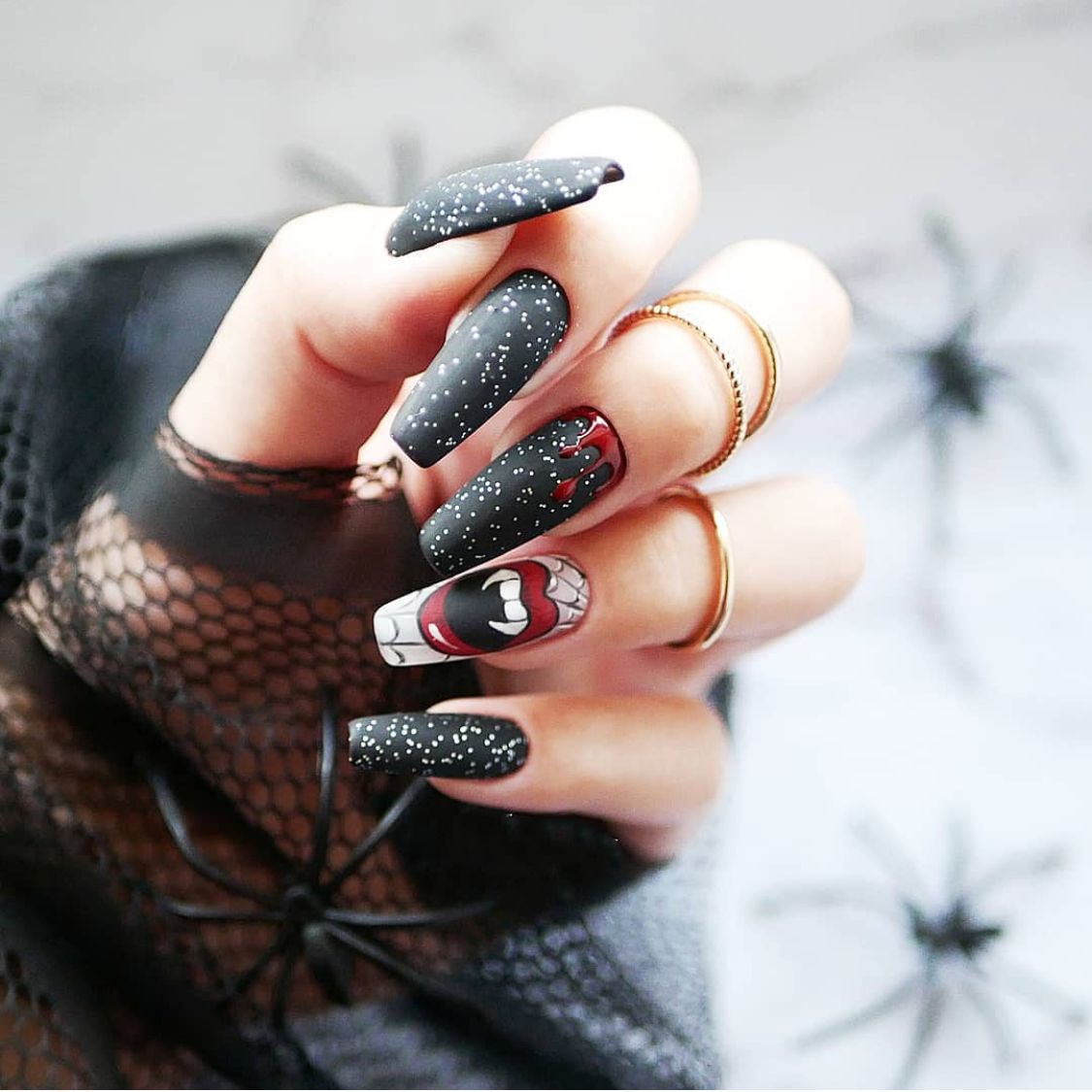 Black Halloween Press On Nails Coffin False Nails 24 PCS