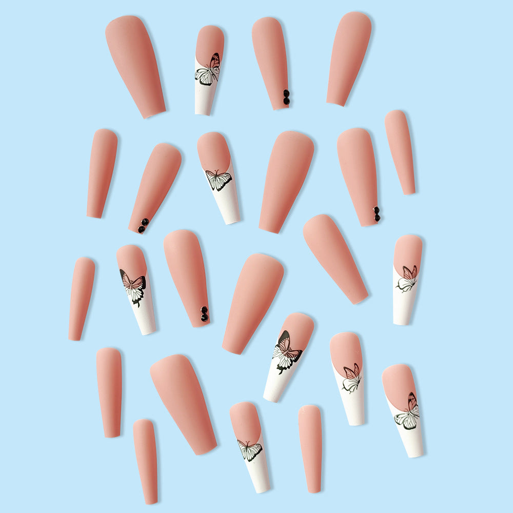 Pink Butterfly Press On Nails Coffin False Nails 24 PCS