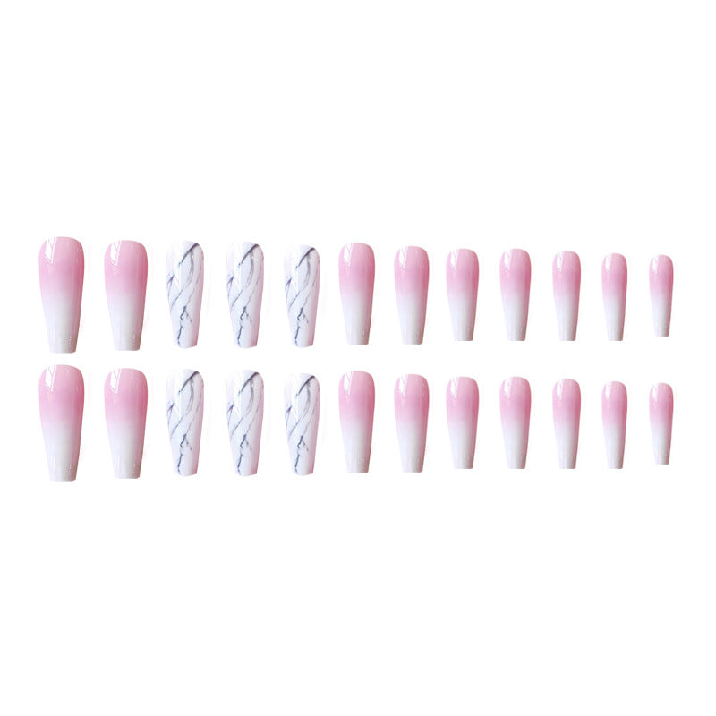 Pink Marbling Press On Nails Coffin False Nails 24 PCS