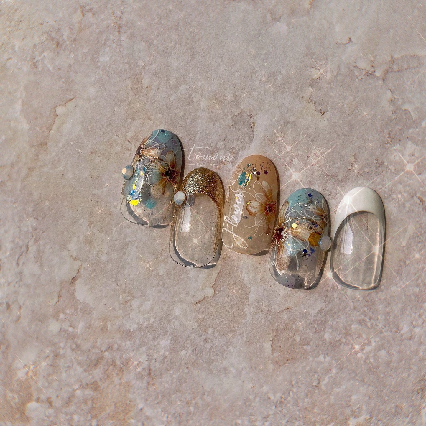 Orange Blooming Flower 5D Nail Stickers