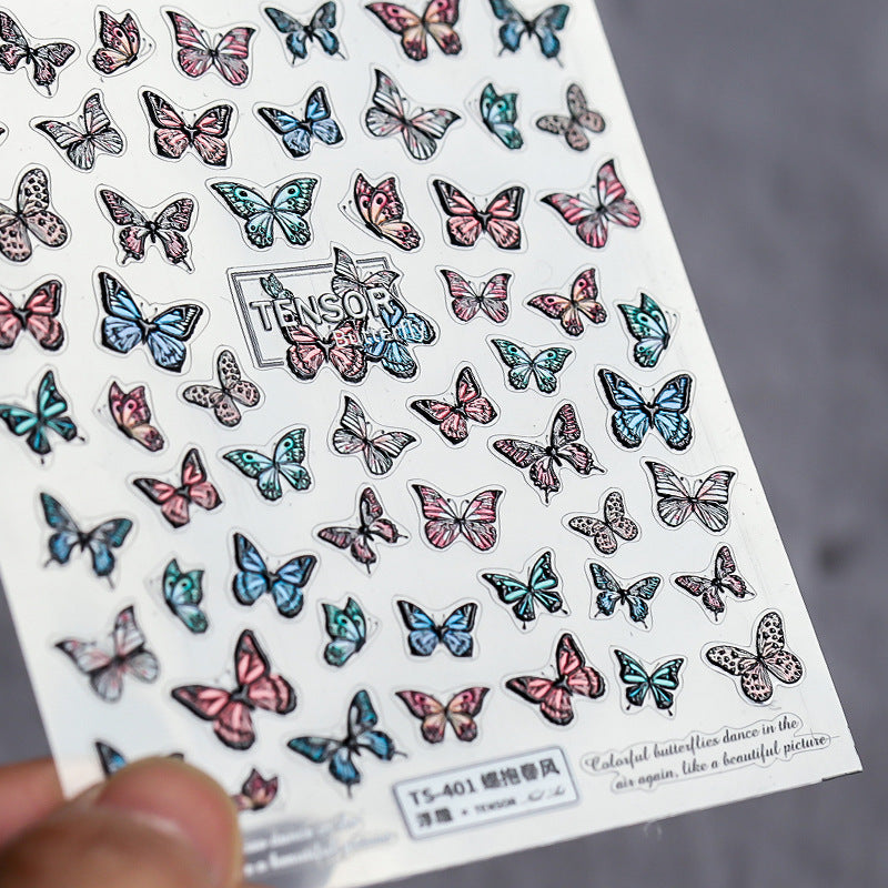 Pink and Blue Butterfly 5D Nail Stickers