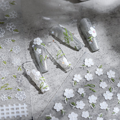White Little Flower 5D Nail Stickers