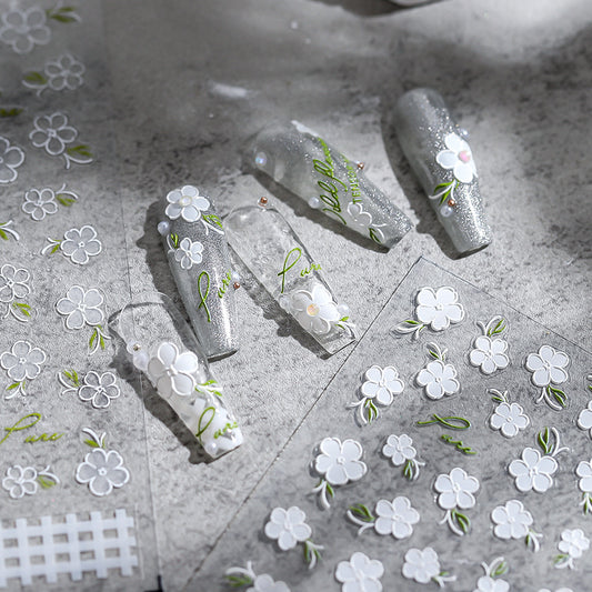 White Little Flower 5D Nail Stickers