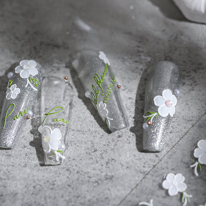 White Little Flower 5D Nail Stickers