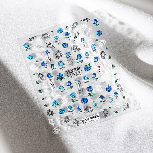 Blue Rose 5D Nail Stickers| Christmas