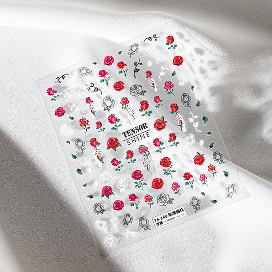 Red Rose 5D Nail Stickers | Christmas
