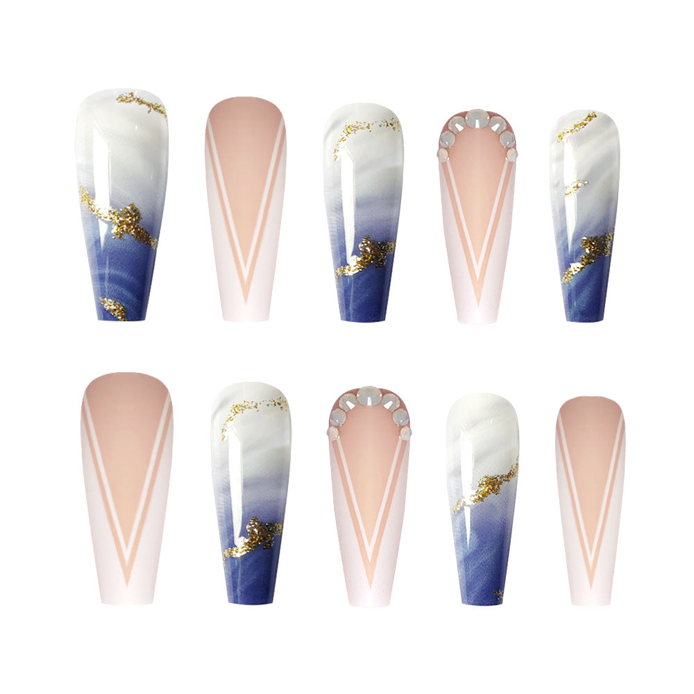 V French Style Press On Nails Coffin False Nails 24 PCS
