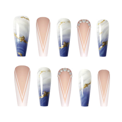 V French Style Press On Nails Coffin False Nails 24 PCS