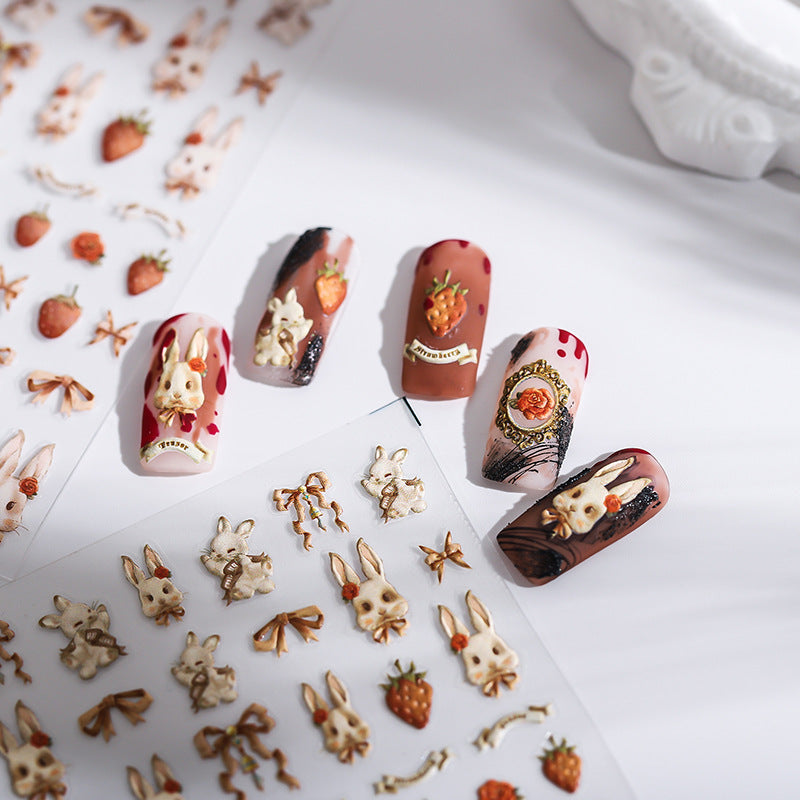 Vintage Rabbit 3D Nail Stickers