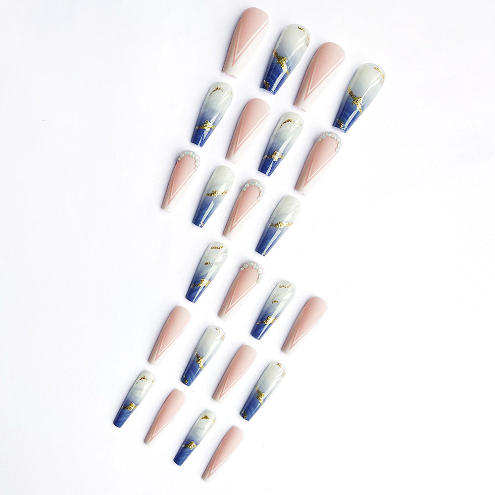 V French Style Press On Nails Coffin False Nails 24 PCS