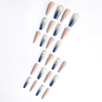 V French Style Press On Nails Coffin False Nails 24 PCS