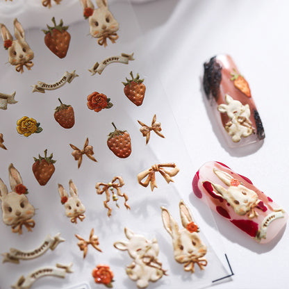 Vintage Rabbit 3D Nail Stickers